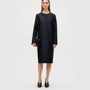 COS Navy Blue Metallic Long-Sleeve Midi Dress | Back Zip | NWT | Size 2
